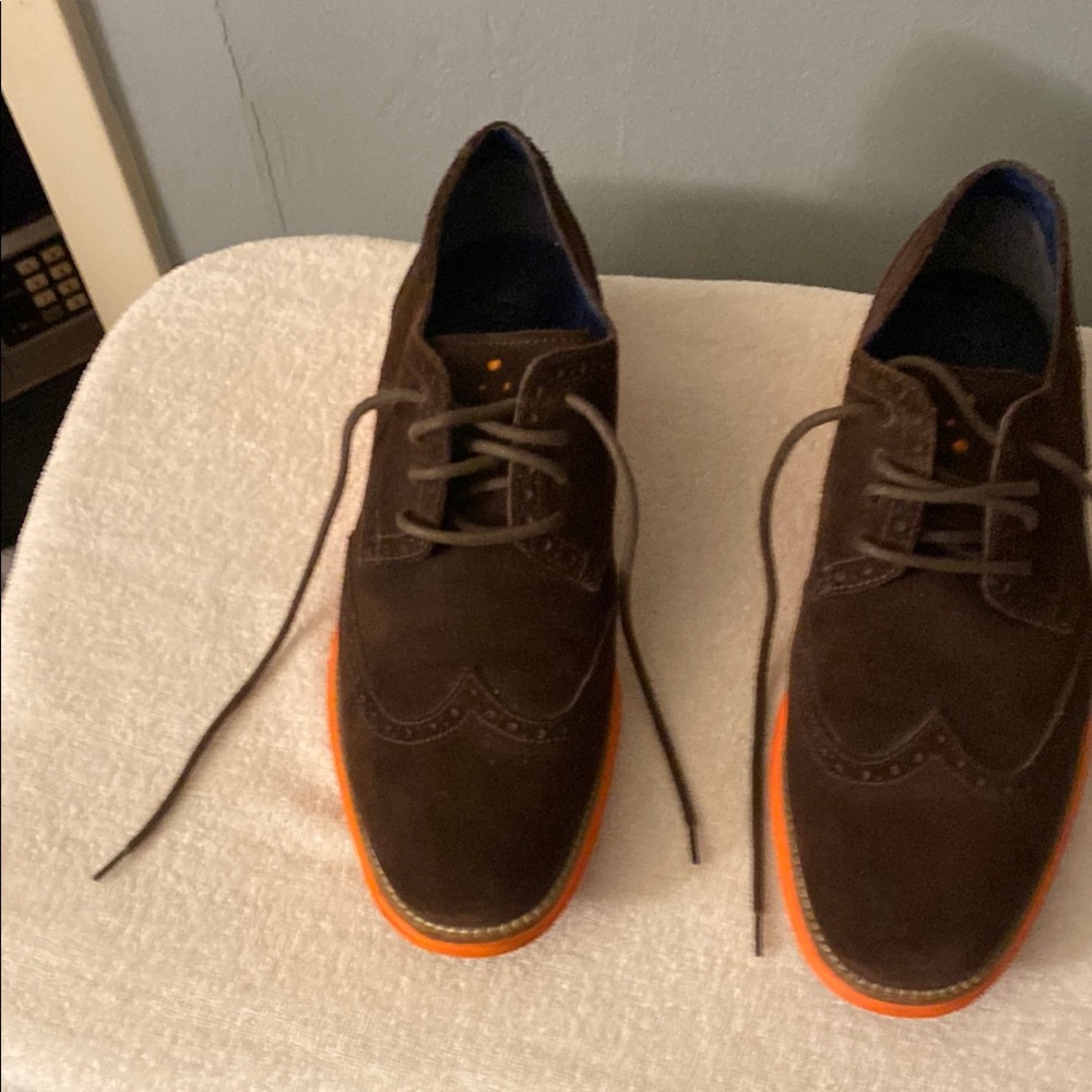 Cole Haan Brown and Orange Suede Oxfords